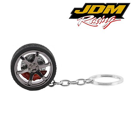 Chaveiro Tuning para Carro Roda com Pneu e Disco de Freio JDM Racing