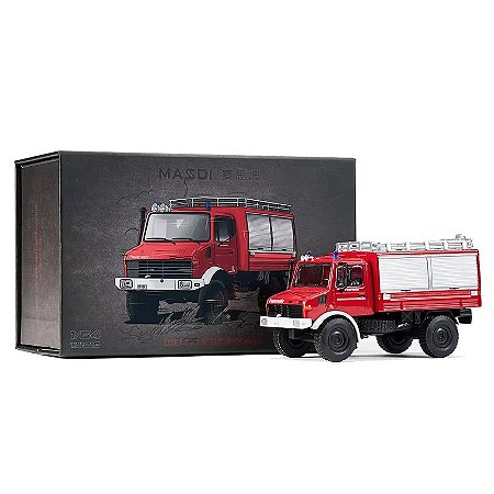 Miniatura Mercedes Unimog U1300L Caminhão de Bombeiros Masdi Diecast 1/64 9CM