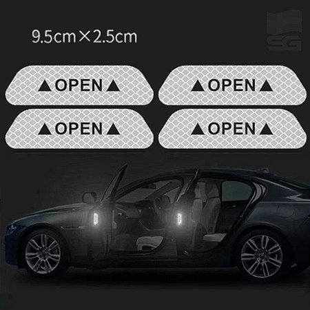 Kit 4 Adesivos Refletivos " OPEN " cor Branca / Cinza