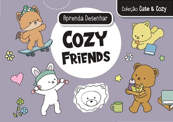Livro Aprenda a Desenhar - Cozy Friends - Cinza