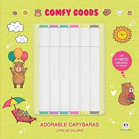 Livro de Colorir Adorable Capybaras - Com 6 Canetinhas