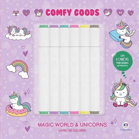 Livro de Colorir Magic World and Unicorns - Com 6 Canetinhas