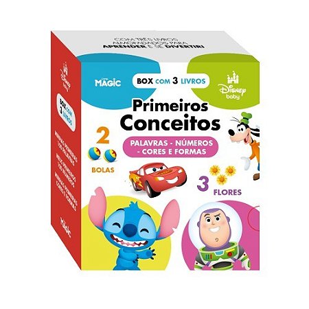 Box com 3 Livros Primeiros Conceitos: Palavras, Números, Cores e Formas - Disney Baby