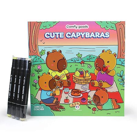 Livro de Colorir com 4 Canetinhas - Cute Capybaras