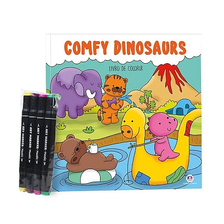 Livro de Colorir com 4 Canetinhas - Comfy Dinosaurs