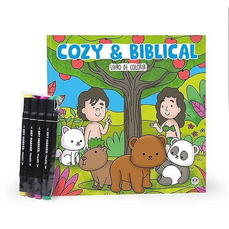 Livro de Colorir com 4 Canetinhas - Cozy and Biblical