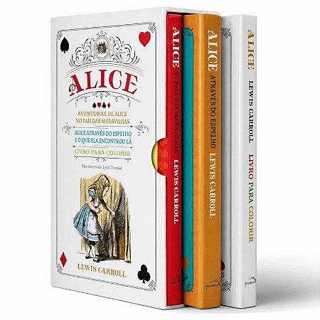 Box com 3 Livros - Alice nos País das Maravilhas + Alice Através do Espelho + Alice Para Colorir