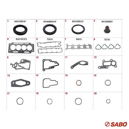 Jogo De Juntas Do Motor Completo - Com Retentor - Sabó - 80411flexr