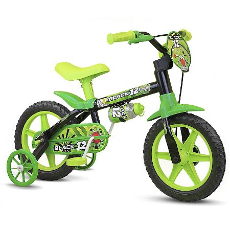 Bicicleta Infantil Nathor Aro 12 Black 12 Verde e Preto