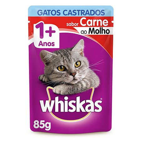 Ração Úmida Whiskas Carne Gatos Castrados 85g