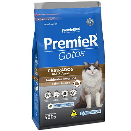 Ração Premier Ambientes Internos Gatos Castrados Até 7 anos Salmão