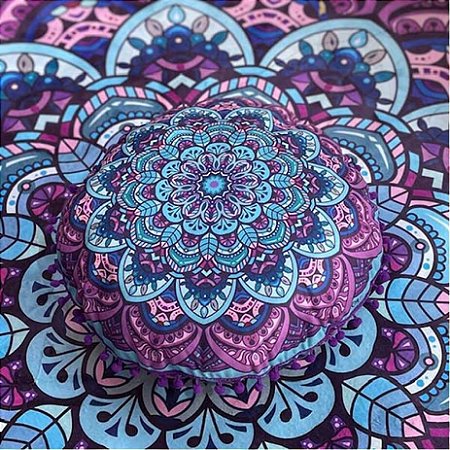 Almofada Mandala Roxo e Azul Turquesa