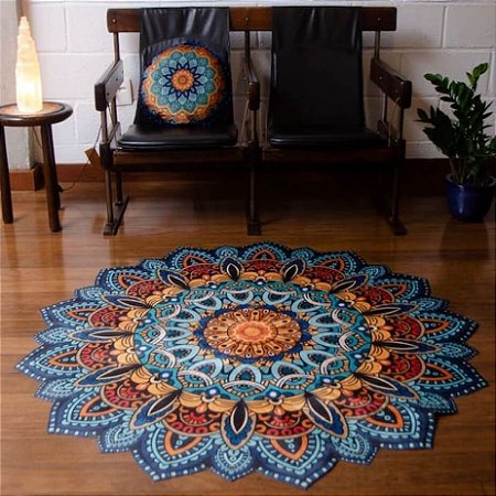 Tapete Flower Azul, Amarelo e Laranja