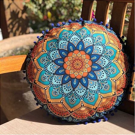 Almofada Mandala Azul, Amarelo e Laranja