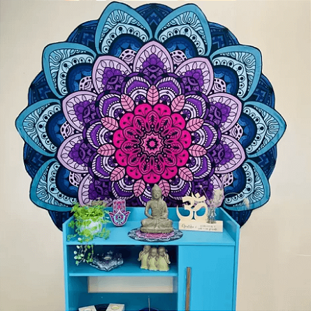 Manta Decorativa Mandala Rosa, Roxo e Azul