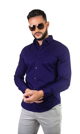 Camisa Social Azul marinho Rijo Kalón - Algodão com Elastano - Super Slim -  Rijo Kalón - Moda Masculina Social/Casual online
