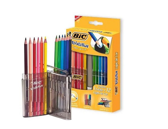 Lápis de Cor Evolution Sextavado com 12 Cores BIC