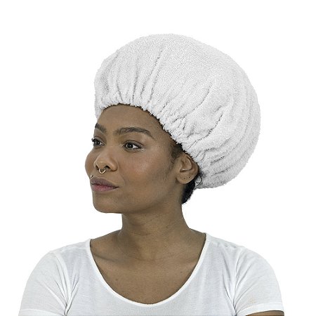 Touca Toalha Com Elástico Para Secar Cabelo Branca