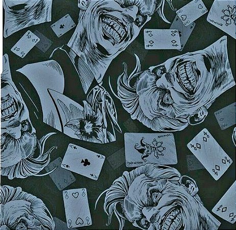 pelicula para pinturas hidrograficas modelo CORINGA PRATA COM CARTAS sem transparencia tamanho de 1mts comprimento x 0,50 cmts largura  ( ref 90 )