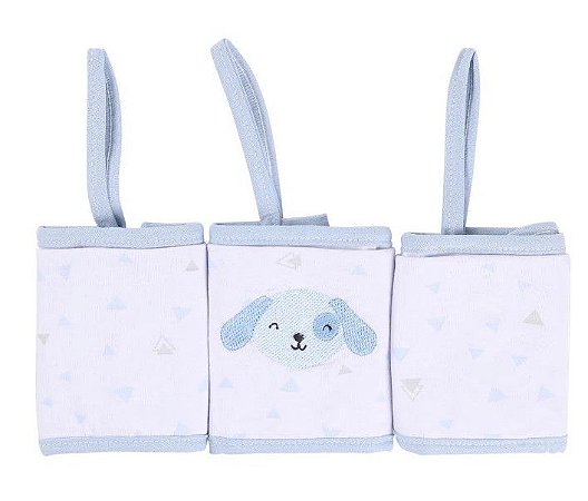 Kit Pano De Boca Mami Bichuus Bordado Ursinho - 3 Peças - Azul