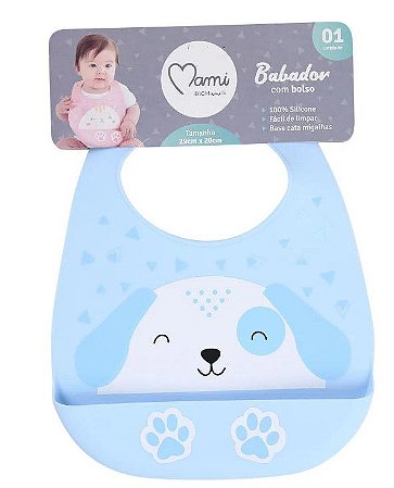 Babador Silicone Com Bolso Mami Bichuus - Azul