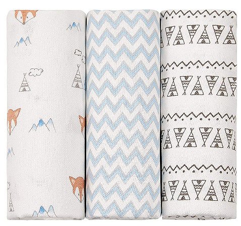 Cueiro Flanelado Papi Baby Estampado 100 X 80 cm - 03 unidades - Raposa