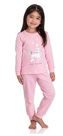 Pijama Infantil Longo Poodle - Brilha no Escuro - Rosa - Tam. 1 a 3 - TMX