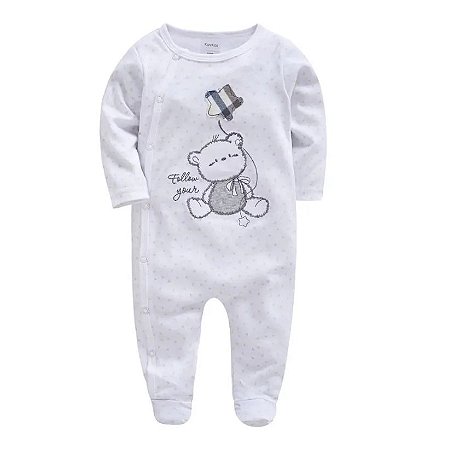 Macacão de bebê de algodão - Branco - Tam. 0 a 3 meses