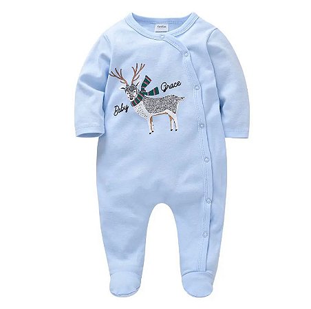 Macacão de bebê de algodão - Azul-claro - Tam. 0 a 3 meses
