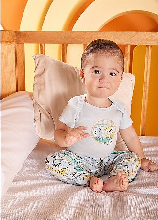 Conjunto body manga curta e calça - Leão - Kiko Baby - Tam. RN, P, G