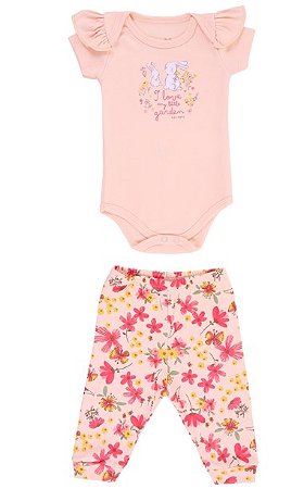 Conjunto body manga curta e calça - Coelho - Kiko Baby - Tam. P, M, G
