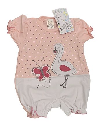 Macacão curto bebê menina - Cisne - Rosa - Petutinha - Tam. M, G
