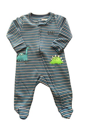 Macacão longo com zíper - Dino - Tam. RN (com pé), M (sem pé) - M Baby