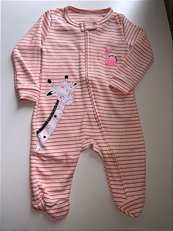 Macacão longo com zíper - Girafa - Tam. P (com pé), M (sem pé) - M Baby