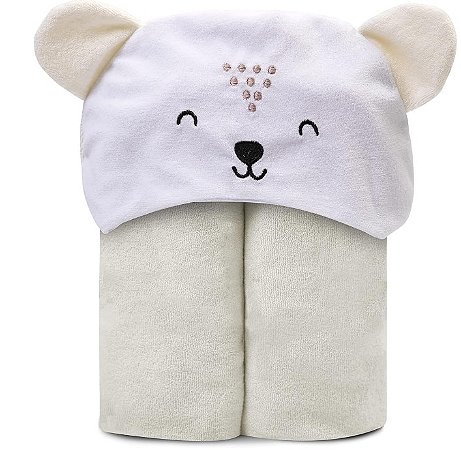 Toalha de Banho Papi Forrada Capuz Bordado Mami Bichuus - Creme