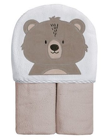 Toalha De Banho Felp. Papi Friends Forrada C/Capuz Bord. - Urso
