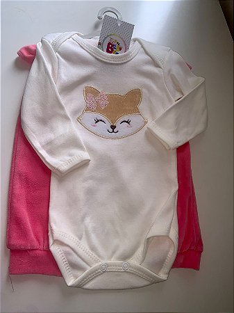Conjunto Bebê Body Manga Longa e Calça Raposa Baby Bee- Tam. M