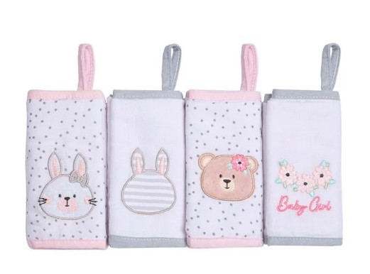 Paninho de boca com prendedor de chupeta - Papi Friends - 4 unidades - Coelha/Ursa