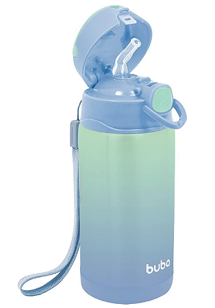 Copo térmico parede dupla com canudo - Azul - Buba