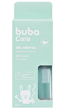 Gel Dental Infantil Buba Care 50g com Escova Massageadora – Sem Flúor, Vegano, Sabor Frutinhas