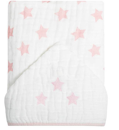 Toalha de banho soft com capuz bordada - Estrelas Rosa - Papi