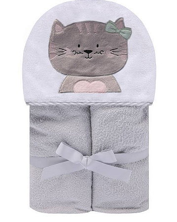 Toalha De Banho Felp. Papi Friends Forrada C/Capuz Bord. - Gatinha Miau