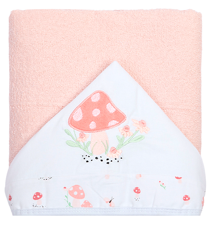 Toalhão de banho felpuda forrada com capuz 1,35m x 80cm - Cogumelos - Papi
