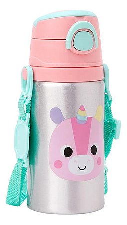 Garrafinha Alumínio Buba Zoo Unicórnio 450ml Canudo Silicone Rosa-claro Lisa