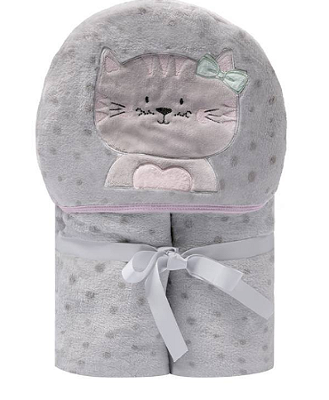 Cobertor bordado de microfibra com capuz - Papi Friends - Gatinha Miau