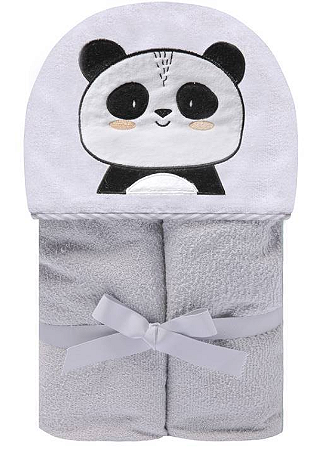 Toalha de banho Forrada com Capuz Papi Friends Panda - 90 cm x 70 cm