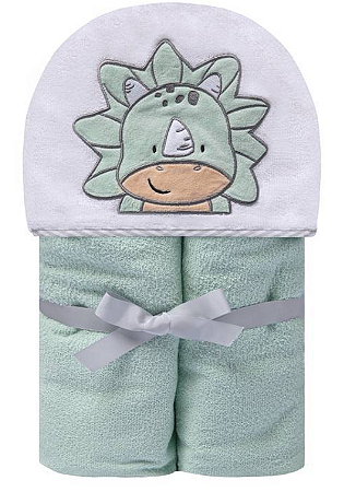 Toalha de banho Forrada com Capuz Papi Friends Dino - 90 cm x 70 cm
