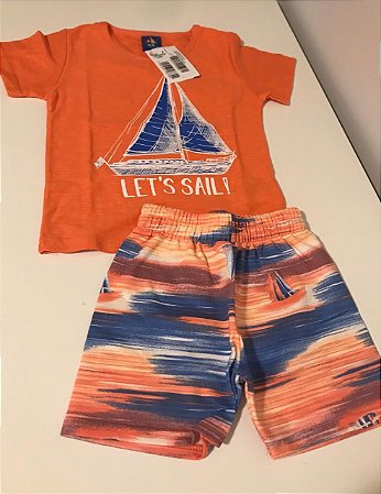 Conjunto Masculino de Shorts e Camiseta - Let's Sail - Tam. 1 e 2