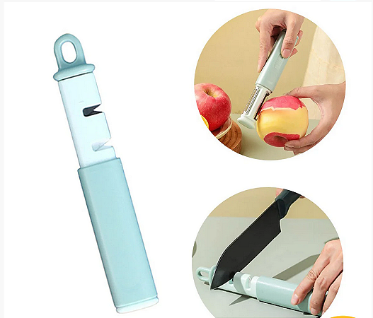 Descascador De Cozinha e Afiador de Faca 2 em 1 Vegetais Portátil Aço Inox