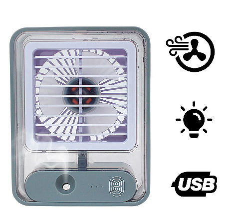 Ventilador Portátil Umidificador Luminária USB De Mesa 3 Velocidades